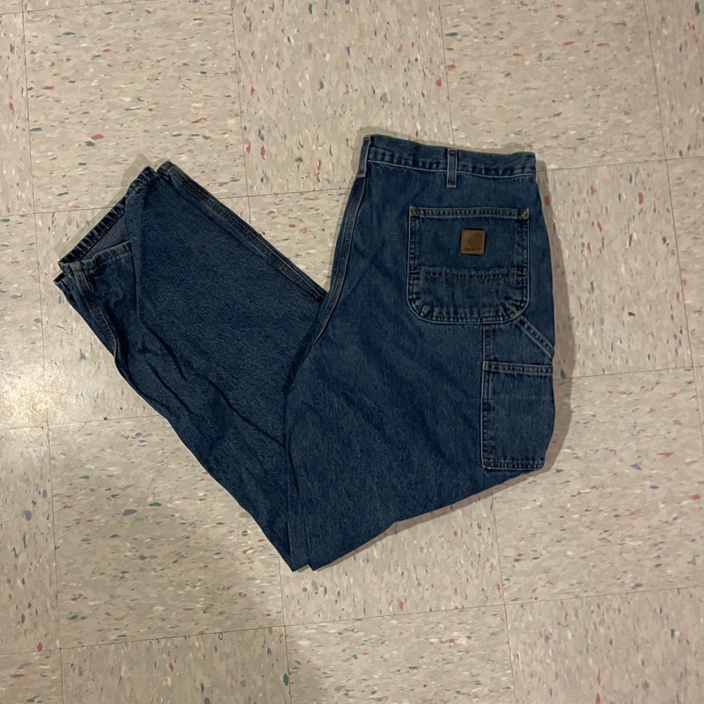 Dark wash denim carhartt work jeans pants